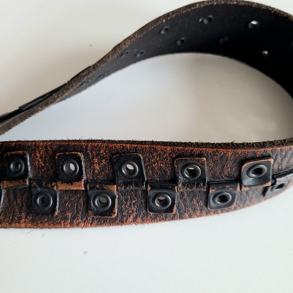Bill Adler Design brown leather belt with metal setails. - Picture 3 of 12